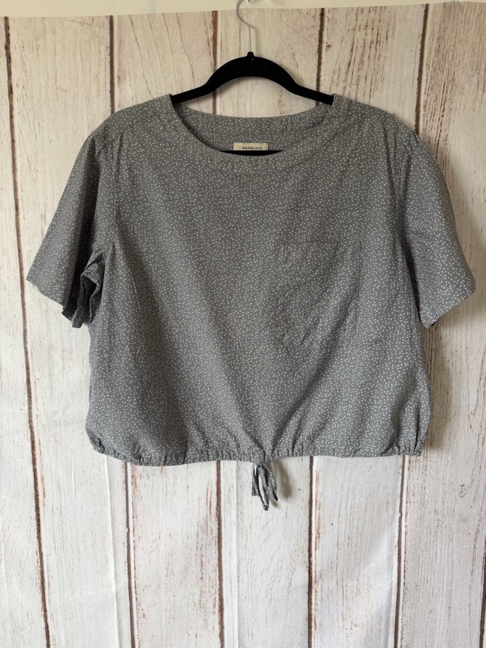 Calvin Klein Jeans Grey Geometric Print Short Sleeve Tie-Hem Top